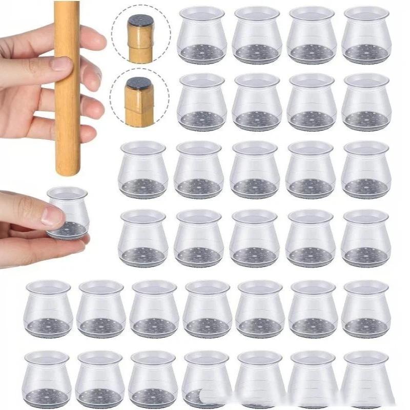16 Pcs Transparent Silicone Chair Leg Protectors With Non Slip Felt Bottom Noise Reduction Perfect For Hardwood Floors Home