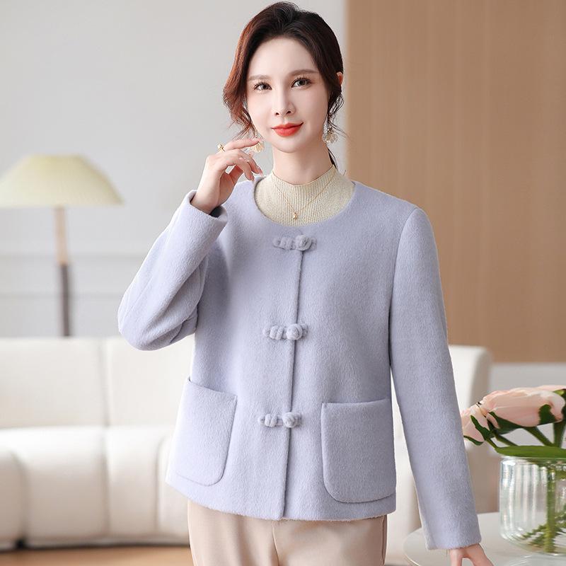 

2026 Spring Collection: Elegant Woolen Round Neck Coat for Middle-Aged and Elderly Women 4XL (150-165 jin)