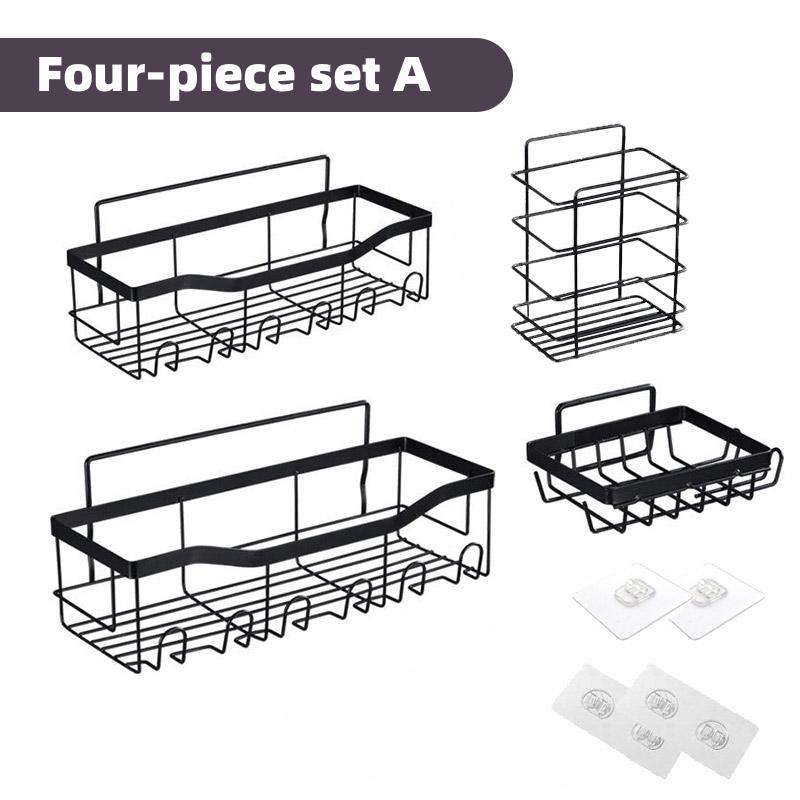 Bathroom Shelf Wall No-Punch Organizer Metal Storage Accessories Soap Holder Toothpaste Holder Bathroom Storage Unit Combo Set