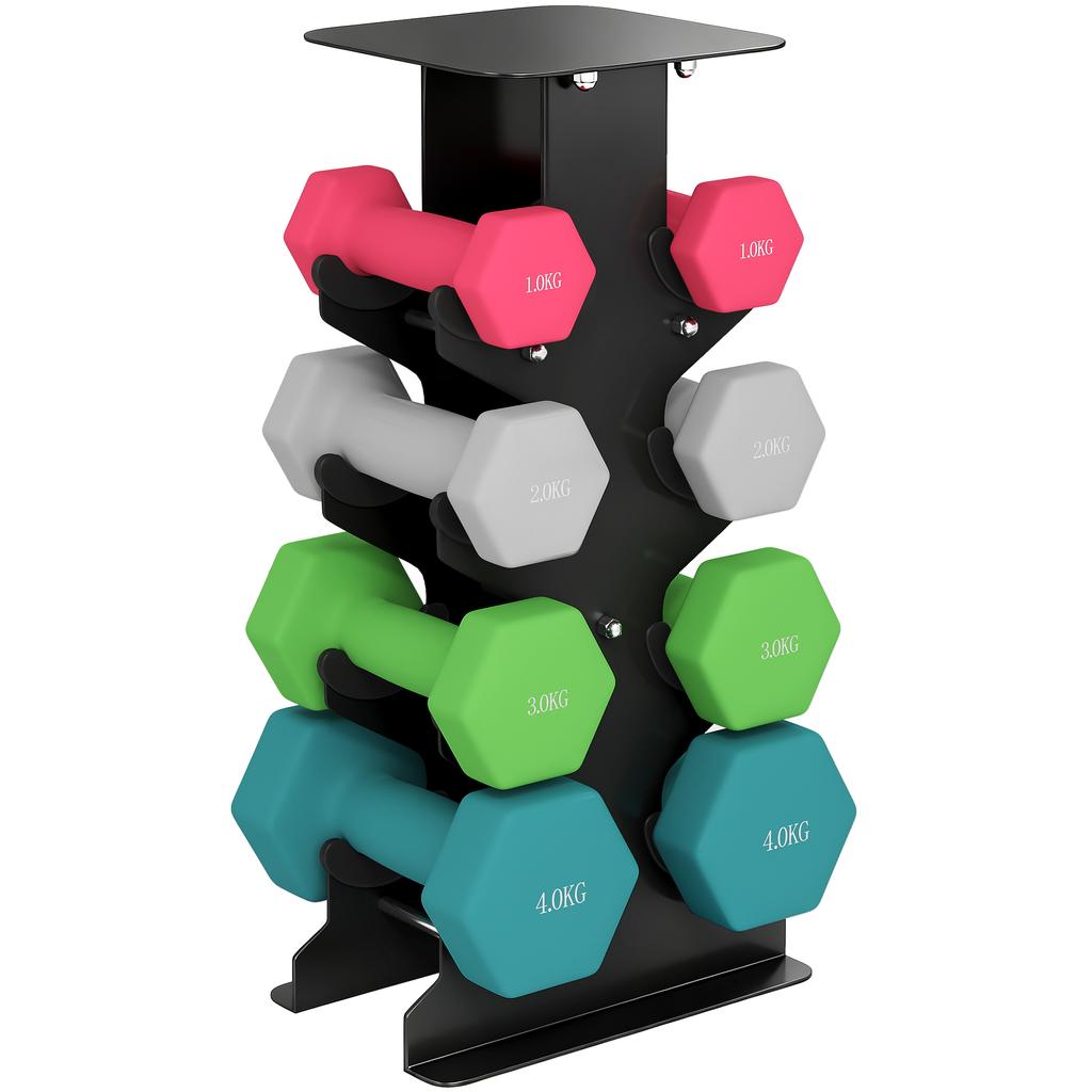 Hex Dumbbells Set with Dumbbell Rack, Hand Weights for Home Gym Strength Training, 2 X 1kg, 2 X 2kg, 2 X 3kg, 2 X 4kg
