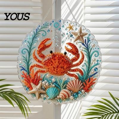 DIY Mosaic Craft for Adults Coastal Faux Pearl Painting Kit, Ocean Theme Art Stress Relief Creative Activity Sparkling Sea Animal Ornament