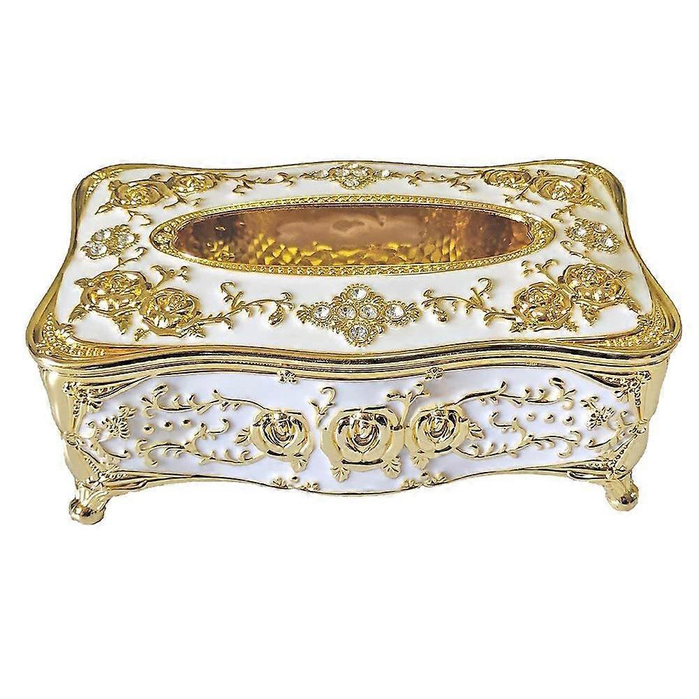 Strass-Taschentuchbox-Halter, Luxuriöse Europäische Stil Rose Taschentuchbox-Abdeckung für Zuhause(Gold&Weiß)
