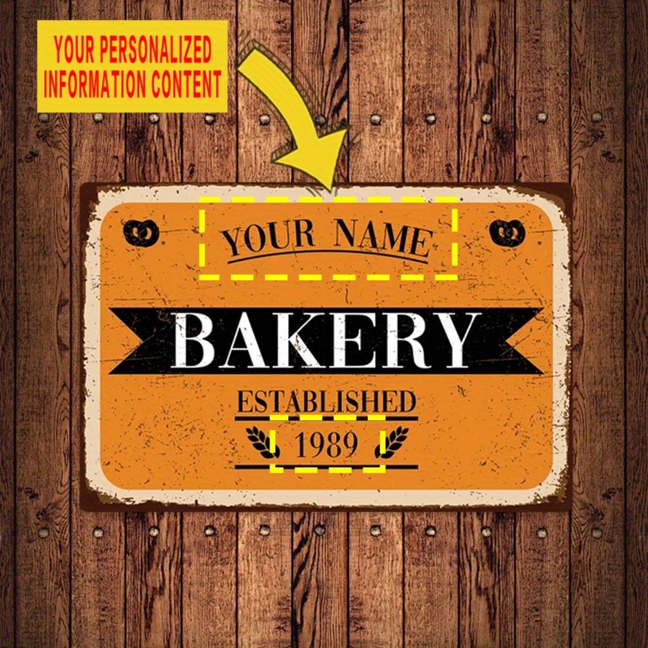

Personalized Custom Name Metal Bakery Sign Kitchen Wall Decor Distressed Vintage Look білий