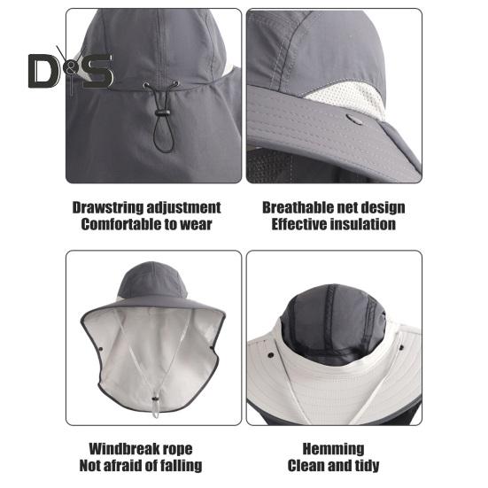 Men's Sun Hat Outdoor Hiking Sun Protection Cap with Solar And USB Powered Fan Wide Brim Fishing Hat with Neck Flap for Men Women