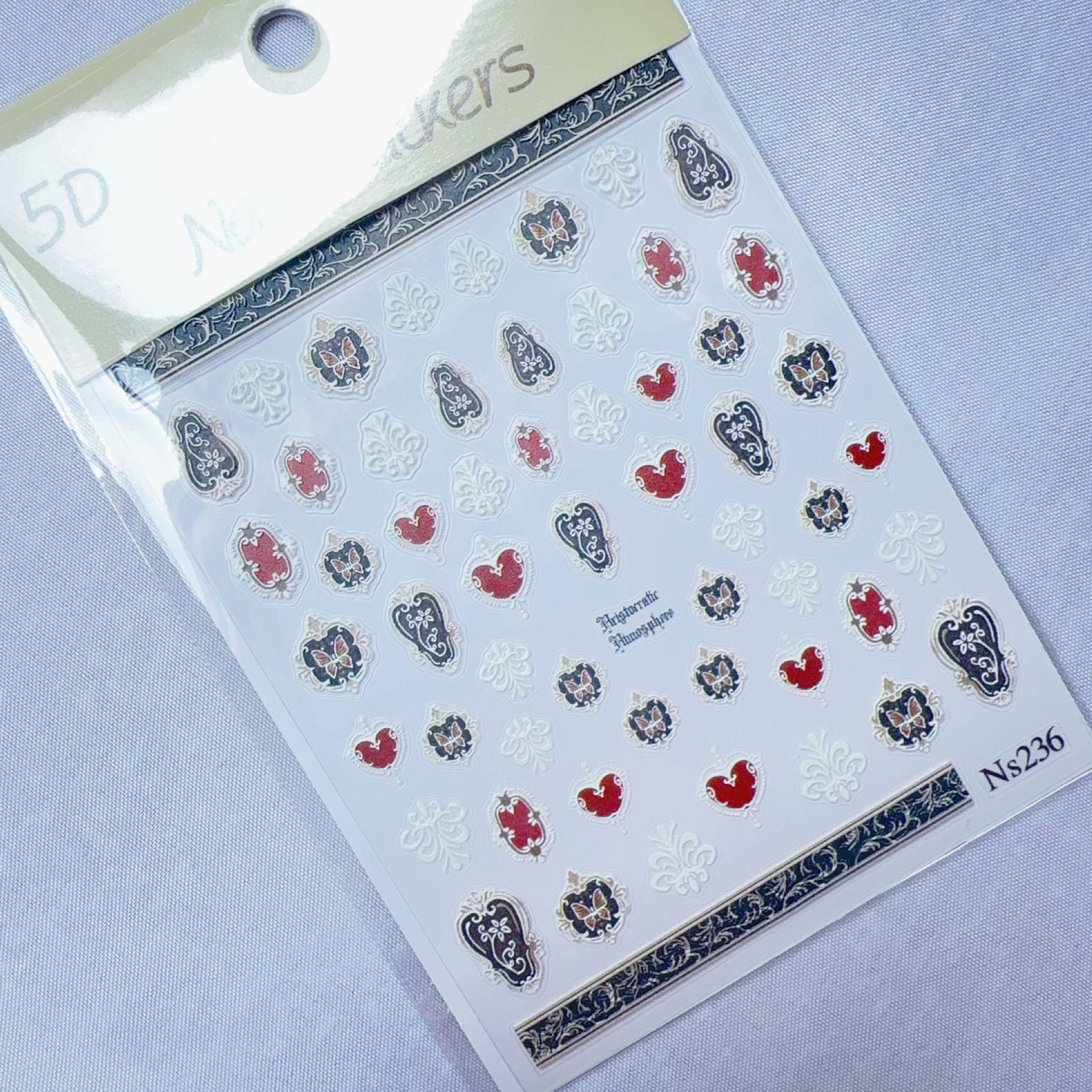 5D Embossed Retro American Style Rabbit Bow Ballet Floral Nail Stickers