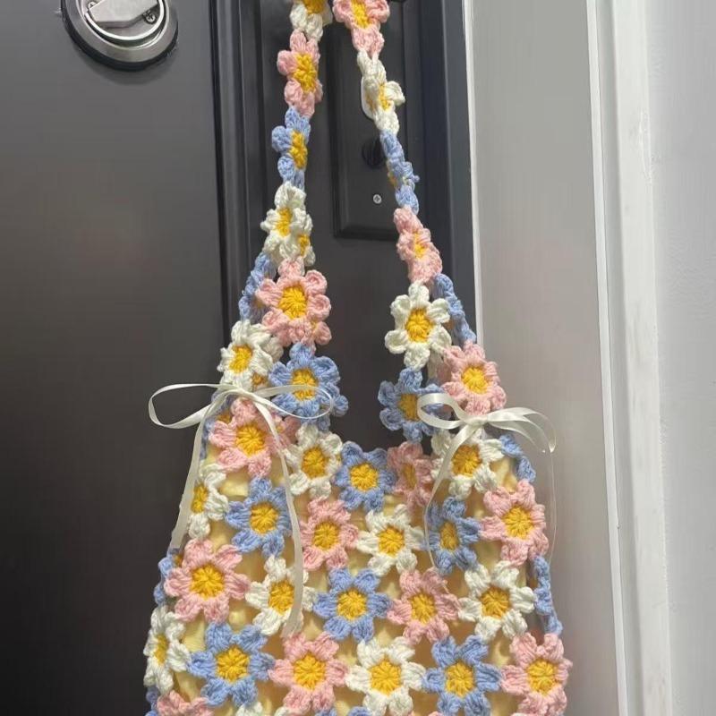 Spring flower bag wool hand-woven material bag crochet crochet DIY gift to pass the time bustling bag