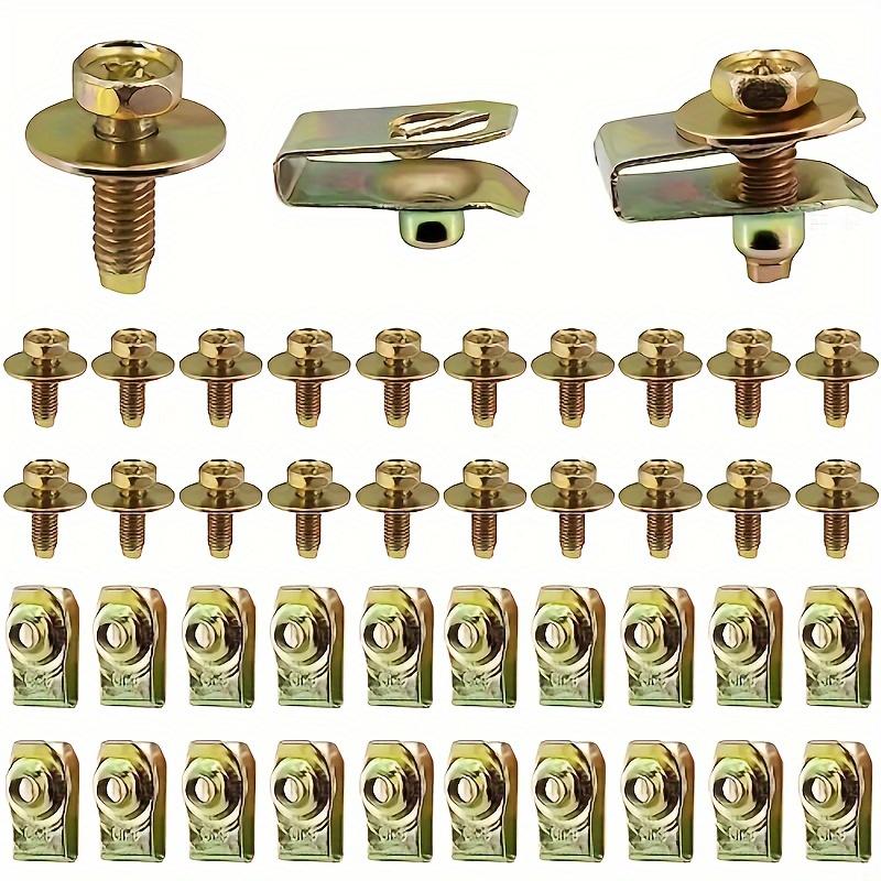 40pcs Heavy-Duty Steel U-Nut Clip Fasteners for Car Hood Protection - Secure Bolt Mounts with Screw Installation 20 Screws&20 Nuts