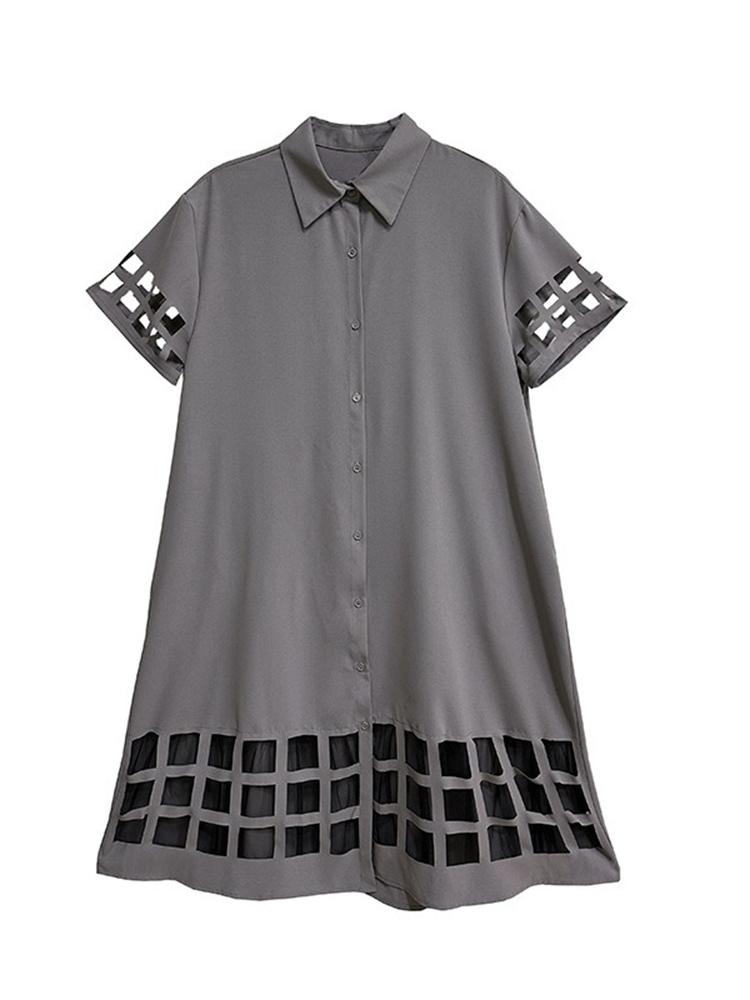 Xitao Kleid mit halblangen Ärmeln und Patchwork-Muster aus Netzstoff GMM1351