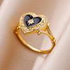 Zircon Heart Rings For Women Stainless Steel Gold Color Aesthetic Couple Ring  Trend Wedding Jewelry Gift For Friend
