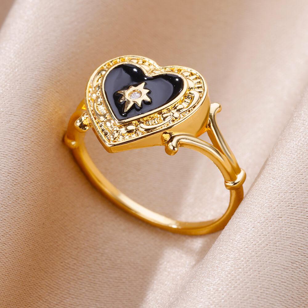 Zircon Heart Rings For Women Stainless Steel Gold Color Aesthetic Couple Ring  Trend Wedding Jewelry Gift For Friend
