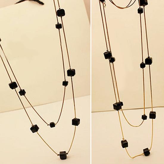 Kvinner Square Rhinestones perler 2 lag Golden Alloy Chain lang genser kjede