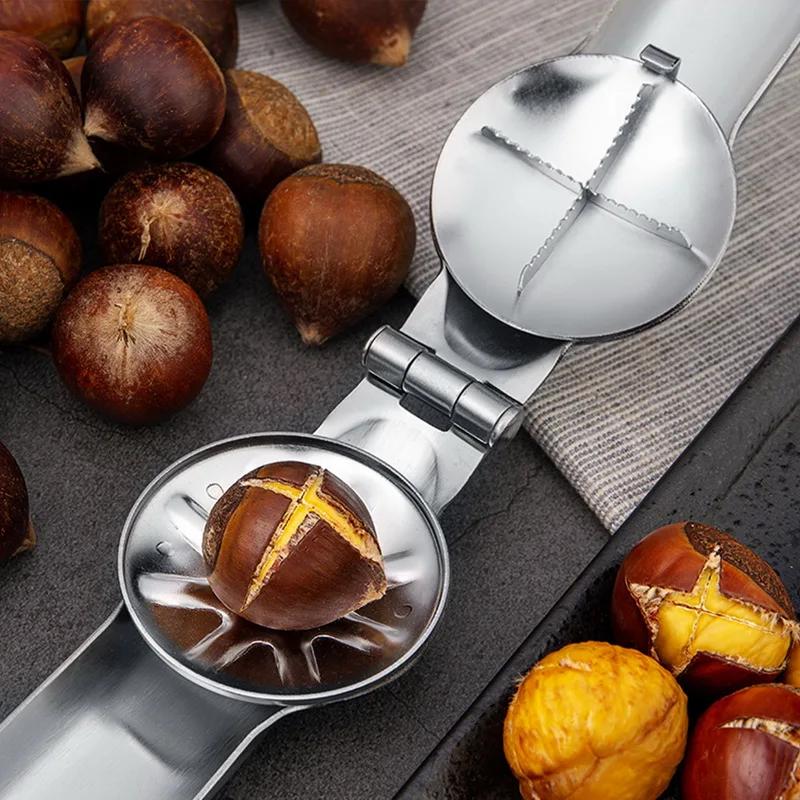 1 bucată Gadget de bucătărie creativ din oțel inoxidabil 2-în-1 tăiere rapidă agrafă de castane Spărgător de nuci decojire cutie de nuci