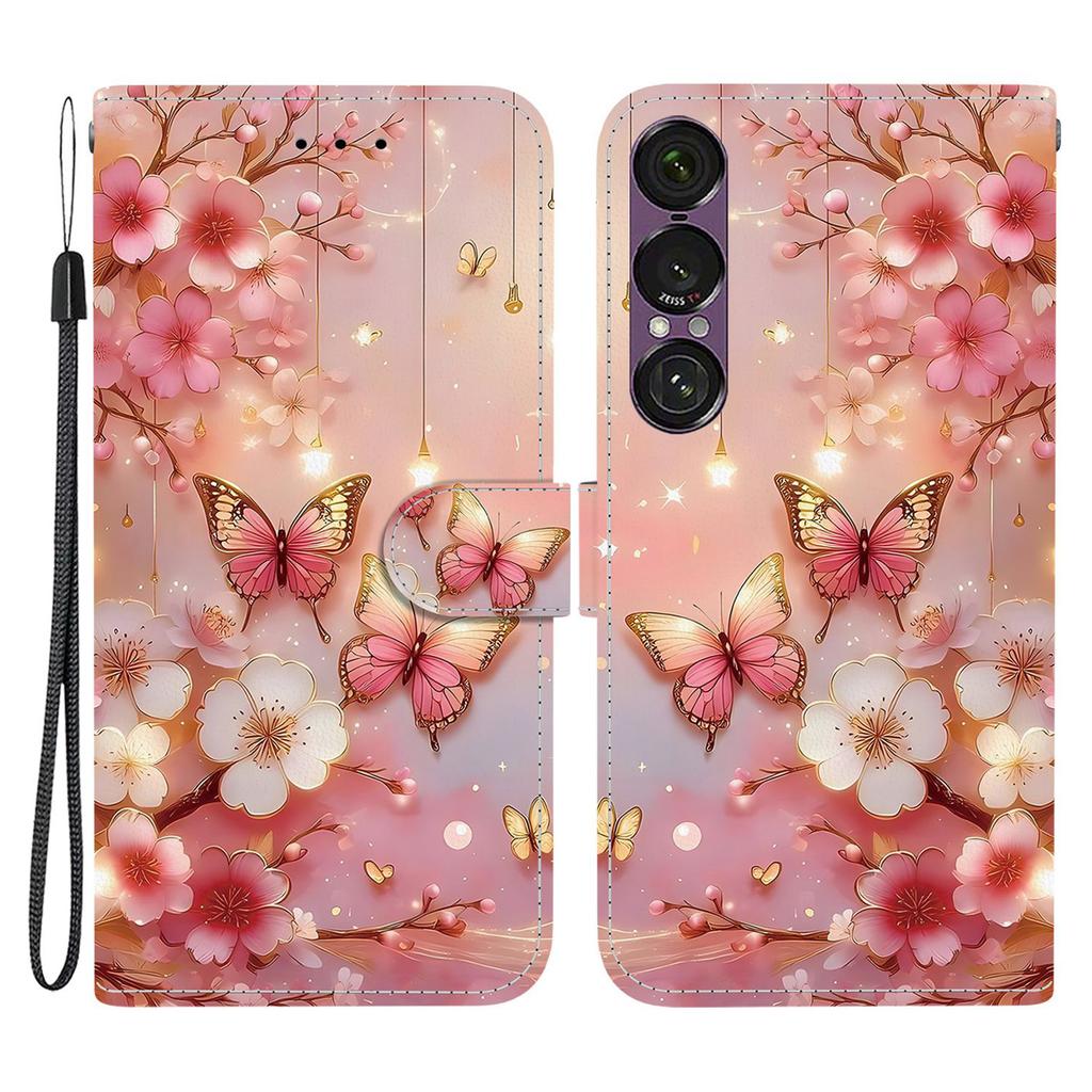For Sony Xperia 1 VII Leather Case Stand Wallet Pattern Printing Phone Cover with Wrist Strap
