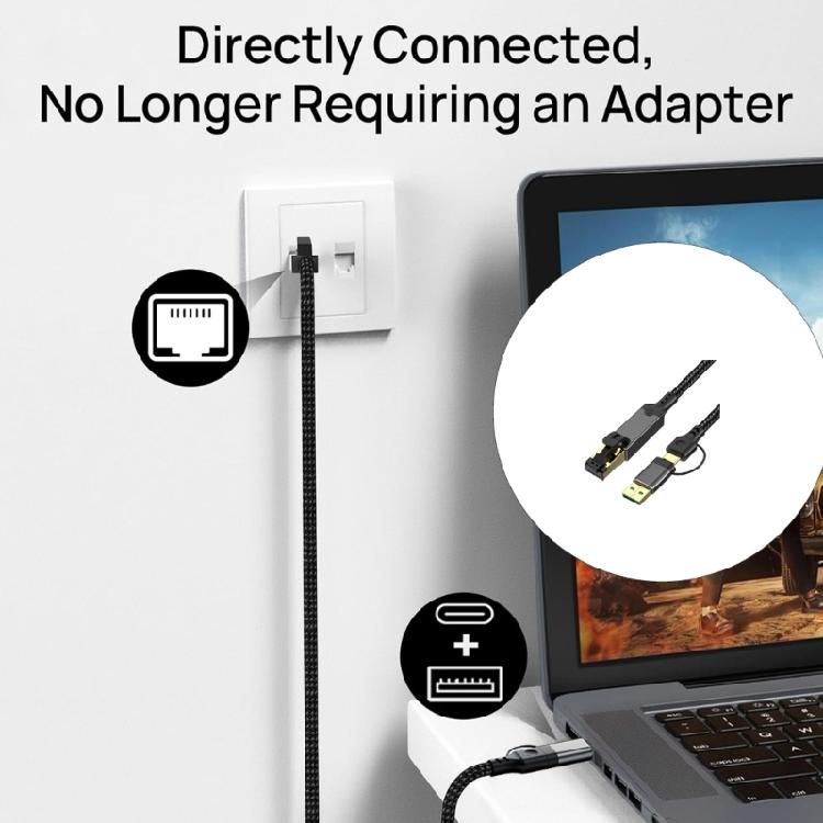 Textile Sleeve USB to RJ45 Ethernet Cable with Fast Start, Gigabit Internet Access for Students and Travel Workspaces