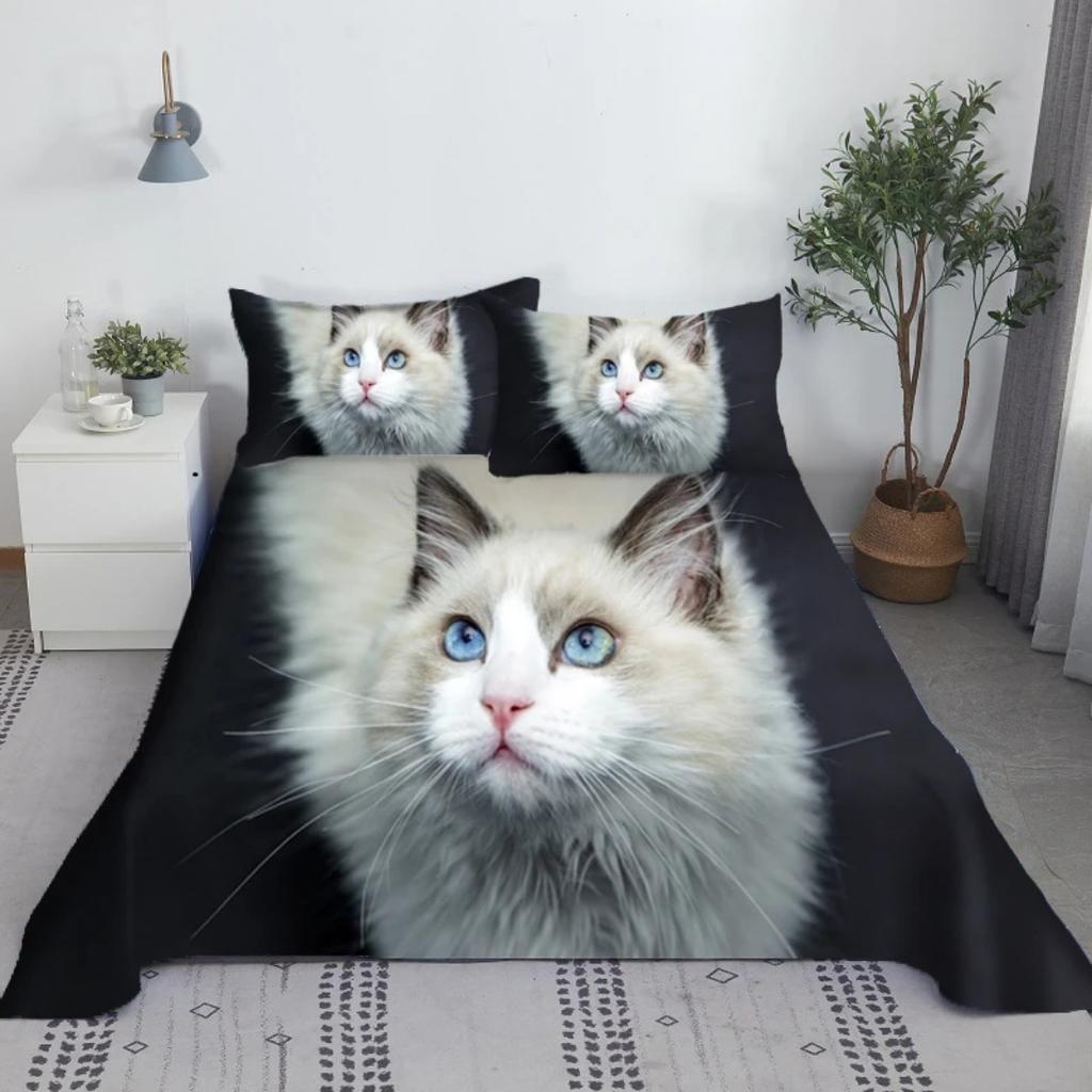 3D Digitaldruck Katzenbettwäsche-Set, Kawaii Haustier Katze Bettbezug für Kinderzimmer Queen King Size Weiche Bettwäsche