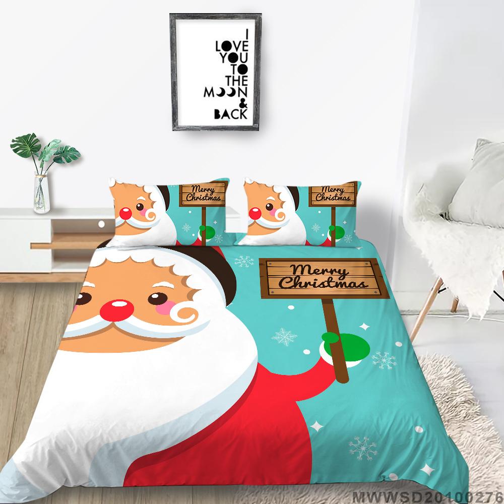 Christmas Bedding Santa Claus Quilt Cover Pillow Cover Bedding Set Duvet Cover Full Size Single/Double Bed Home Decoration