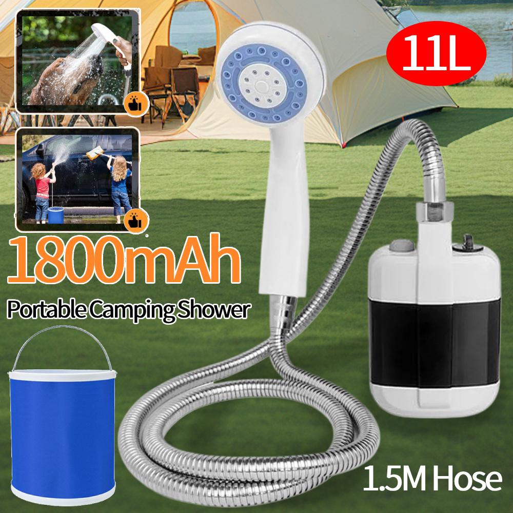 Outdoor Shower Pump with Hose Bucket Camping Shower Kit Rechargeable Handheld Water Pump for Camping Hiking Beach Car Washing