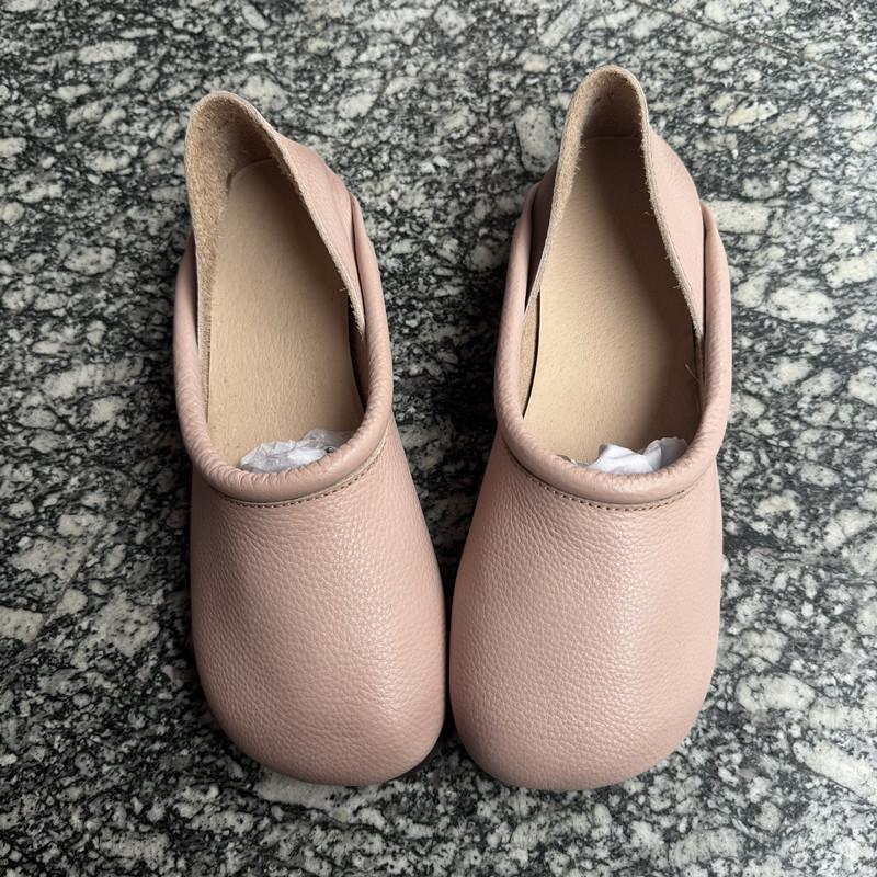 Johnature Chaussures plates vintage faites à la main en cuir véritable, chaussures confortables à semelle souple, couleur unie, à enfiler
