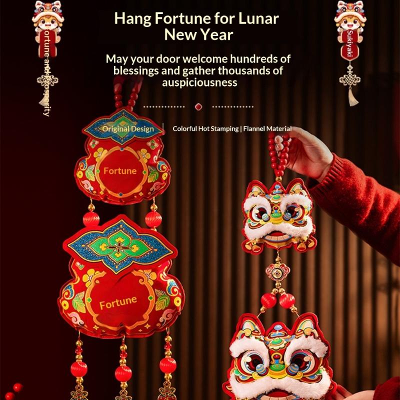 Pack of 2 Easy to Install Festival Decorations for Chinese New Year Velvety Cotton Materials Multiple Scene Hanging Ornament