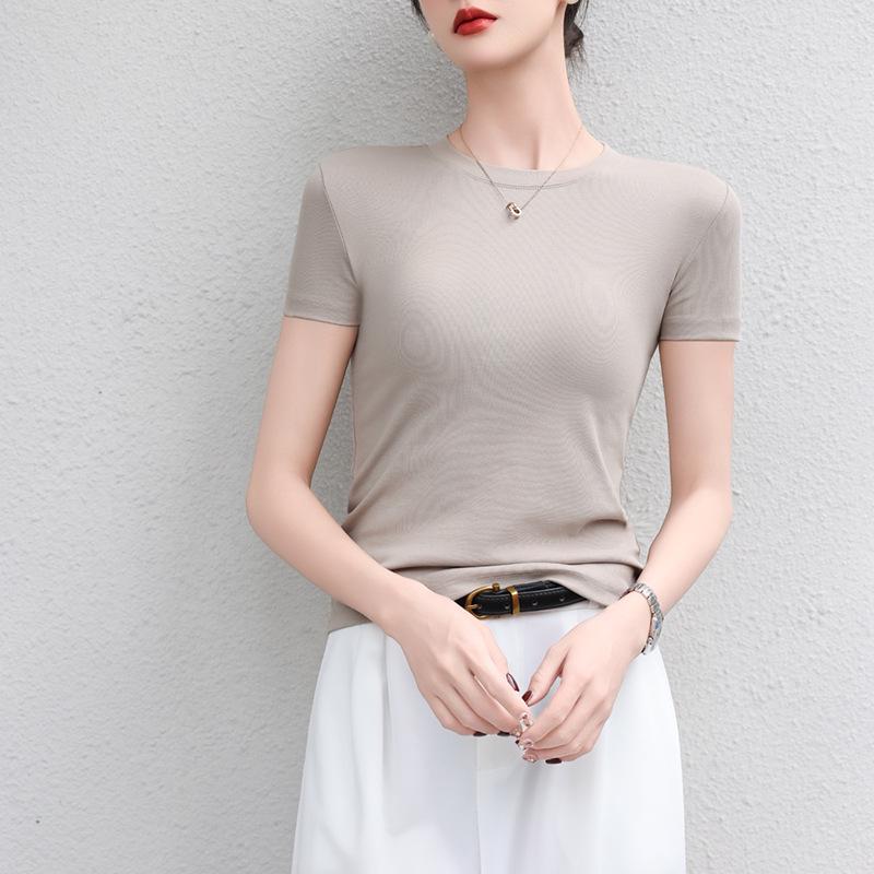 2026 Spring/Summer Women's Round Neck Short Sleeve Slimming Breathable T-shirt