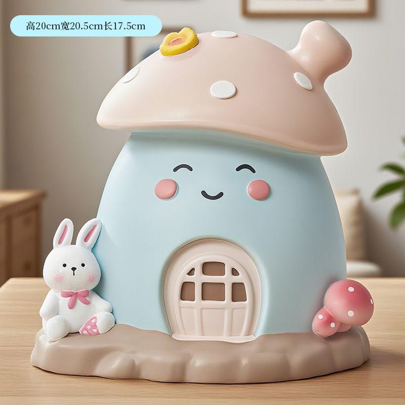 New Kid's Mushroom House Creative Piggy Bank, Large Medium Financial Storage Jar Office Desktop Cartoon Anti-drop Ornament