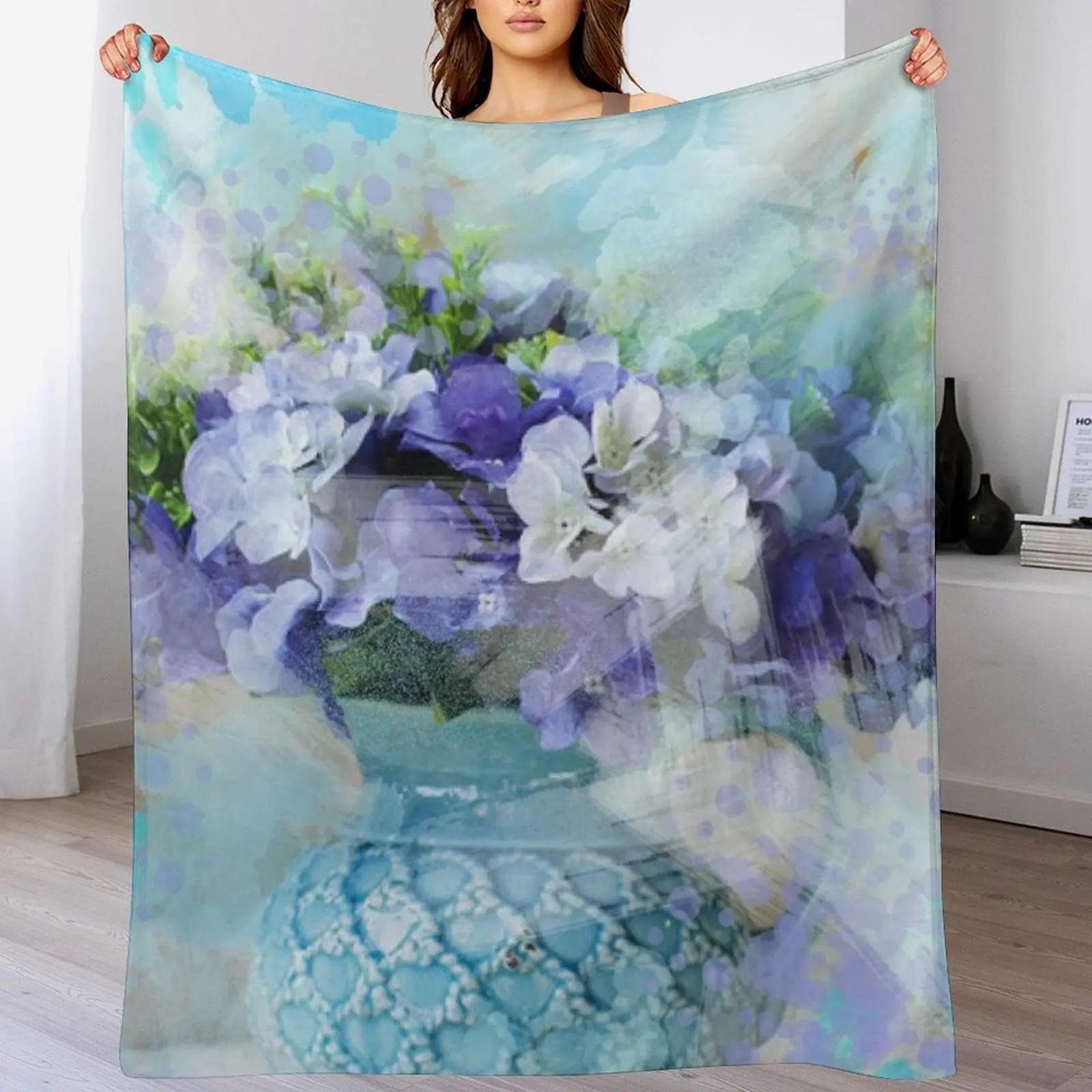 New shabby chic french country blue purple iris flower Throw Blanket Foldable Soft Warm Blanket for Outdoor Use 102x76cm(40x30in)