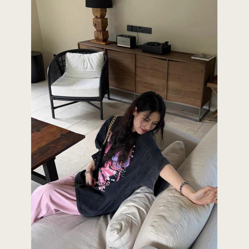 

2025 Summer Women s Oversized Distressed Hip Hop Pure Cotton T-Shirt M