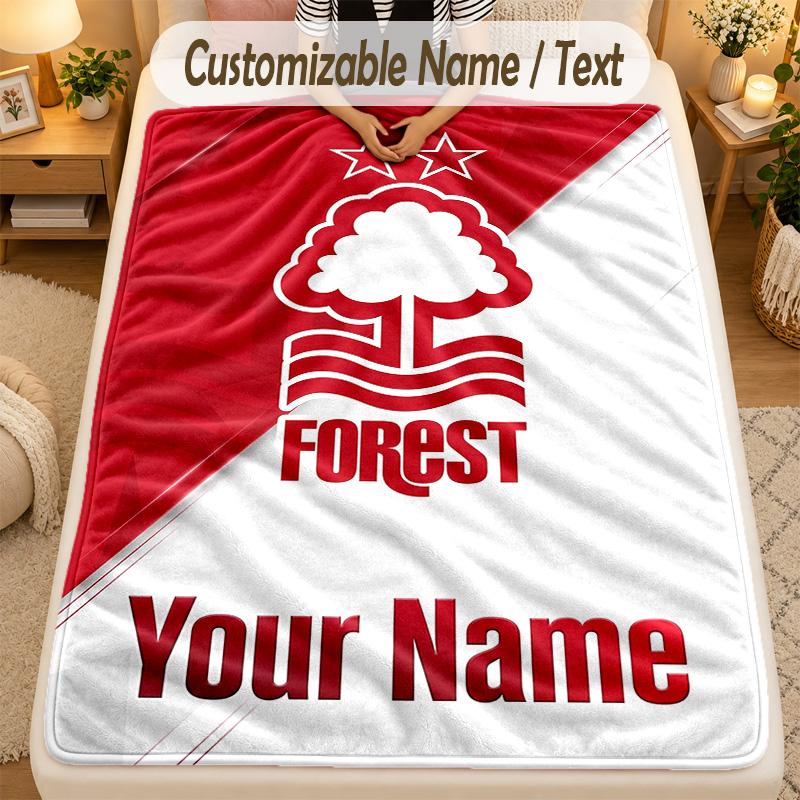Manta de Flanela Nottingham Forest FC Texto com Nome Personalizado Manta Macia Quente Personalizada Decoração de Casa Presente