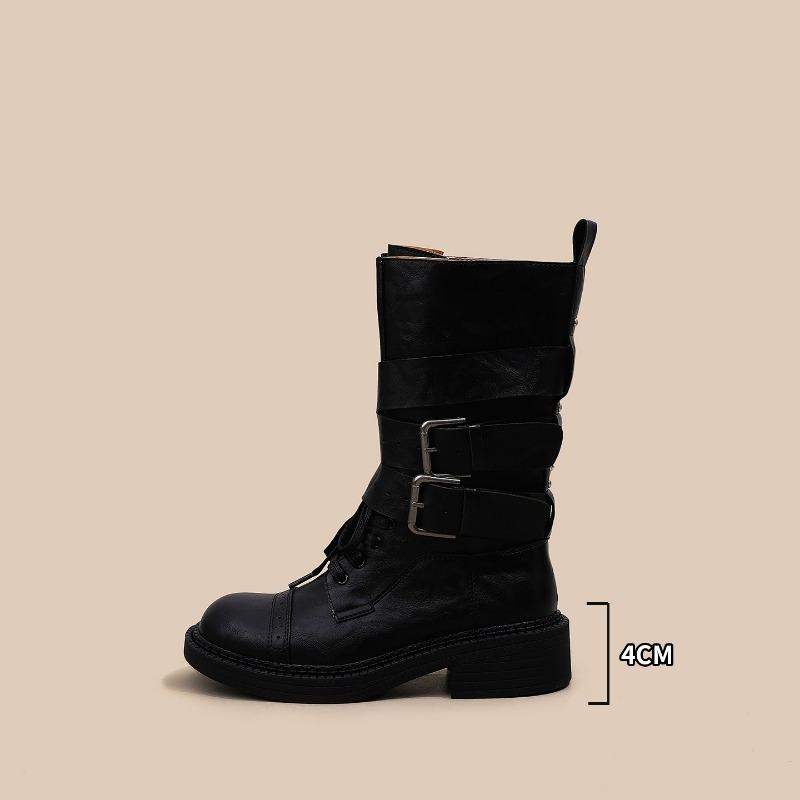Retro Martin boots women's early autumn new thick heel single boots versatile belt buckle short boots