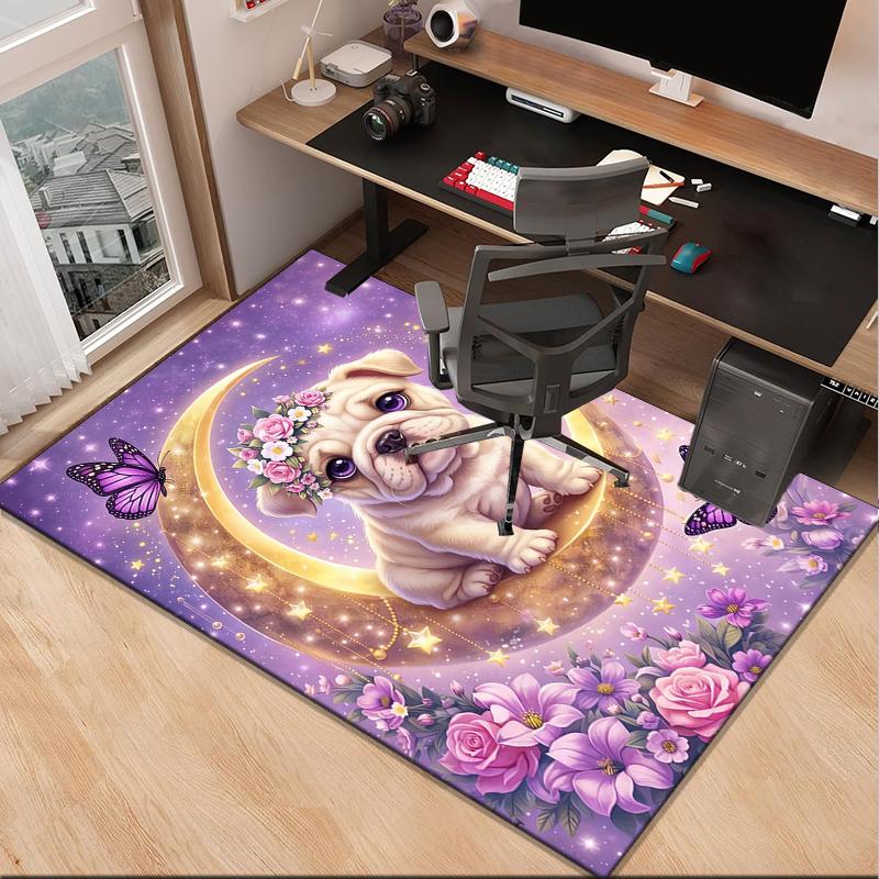 Cartoon Bulldog Stars Office Rug Chair Mat, Entryway Carpet, Suitable for Front Door, Bedroom, Living Room, Desk, Holiday Gift