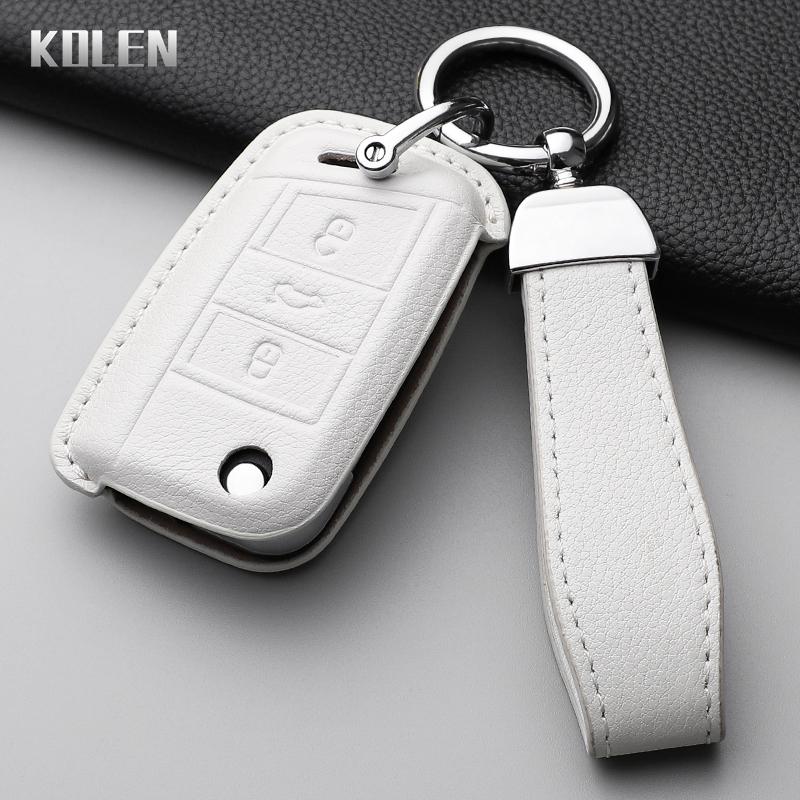 Leather Car Key Case Cover Shell For Vw Volkswagen Golf 7 Mk7 Tiguan Mk2 For Seat Ateca Leon Fr 2 Ibiza For Skoda Octavia Fob