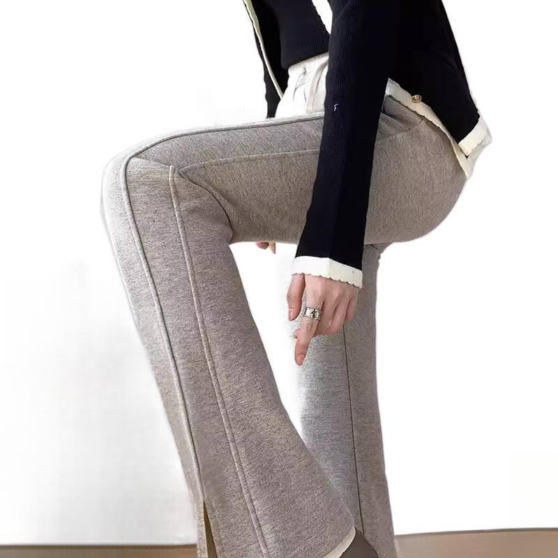 Fleecegefütterte Übergröße Kunstwolle Weitbeinige Hose Herbst Winter Neu Schlitzhose Gerade Schmale Version Leicht Ausgestellt Bananenhose für Damen