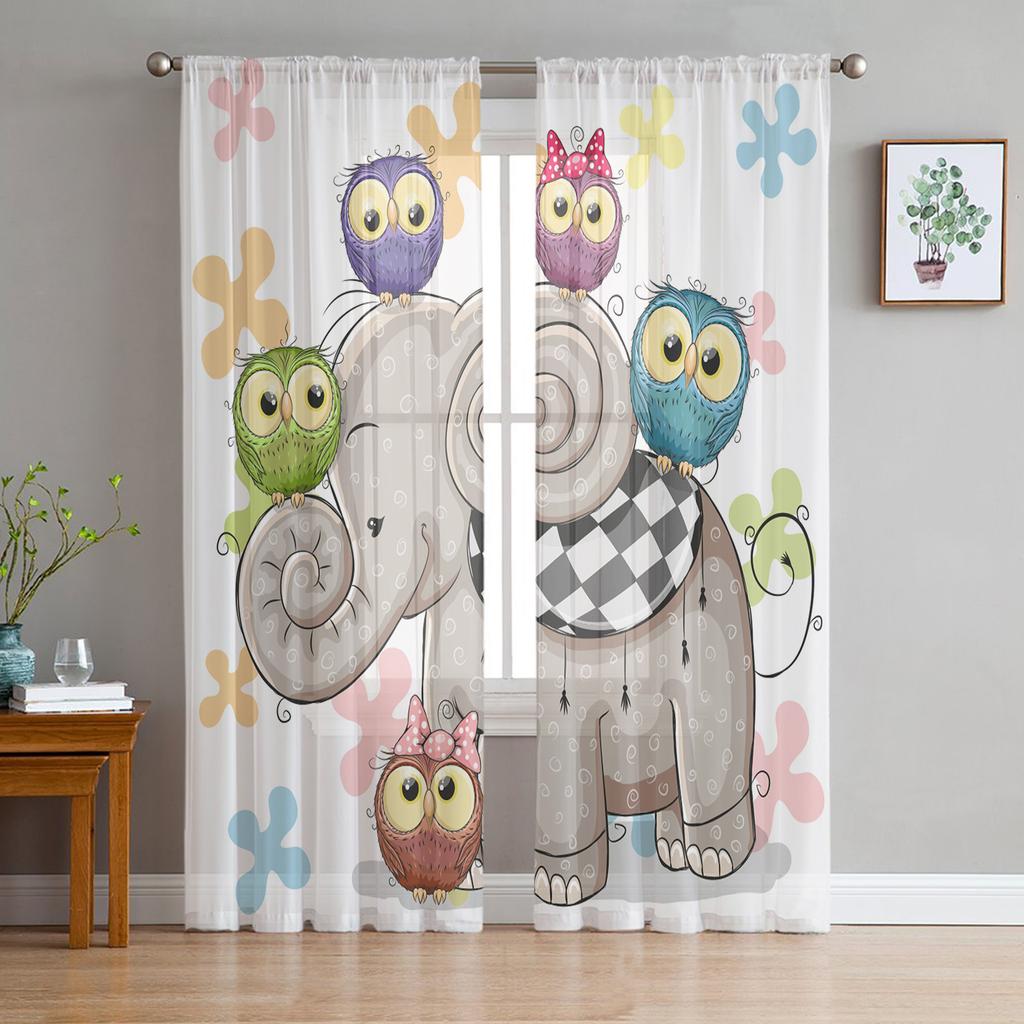 Elefant und Schmetterling Vintage Transparente Vorhänge für Wohnzimmer Voile Vorhang Schlafzimmer Badezimmer Tüllvorhänge Fenstervorhänge