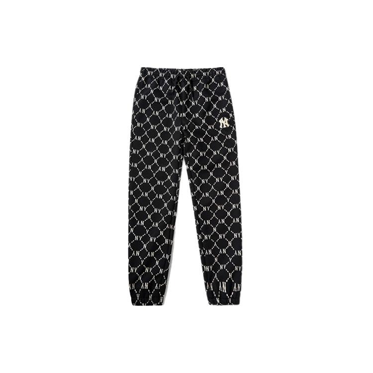 MLB Old Flower Knitted Sweatpants Unisex Black Moderate Cuffed Pants 3APTM0114-50BKS L