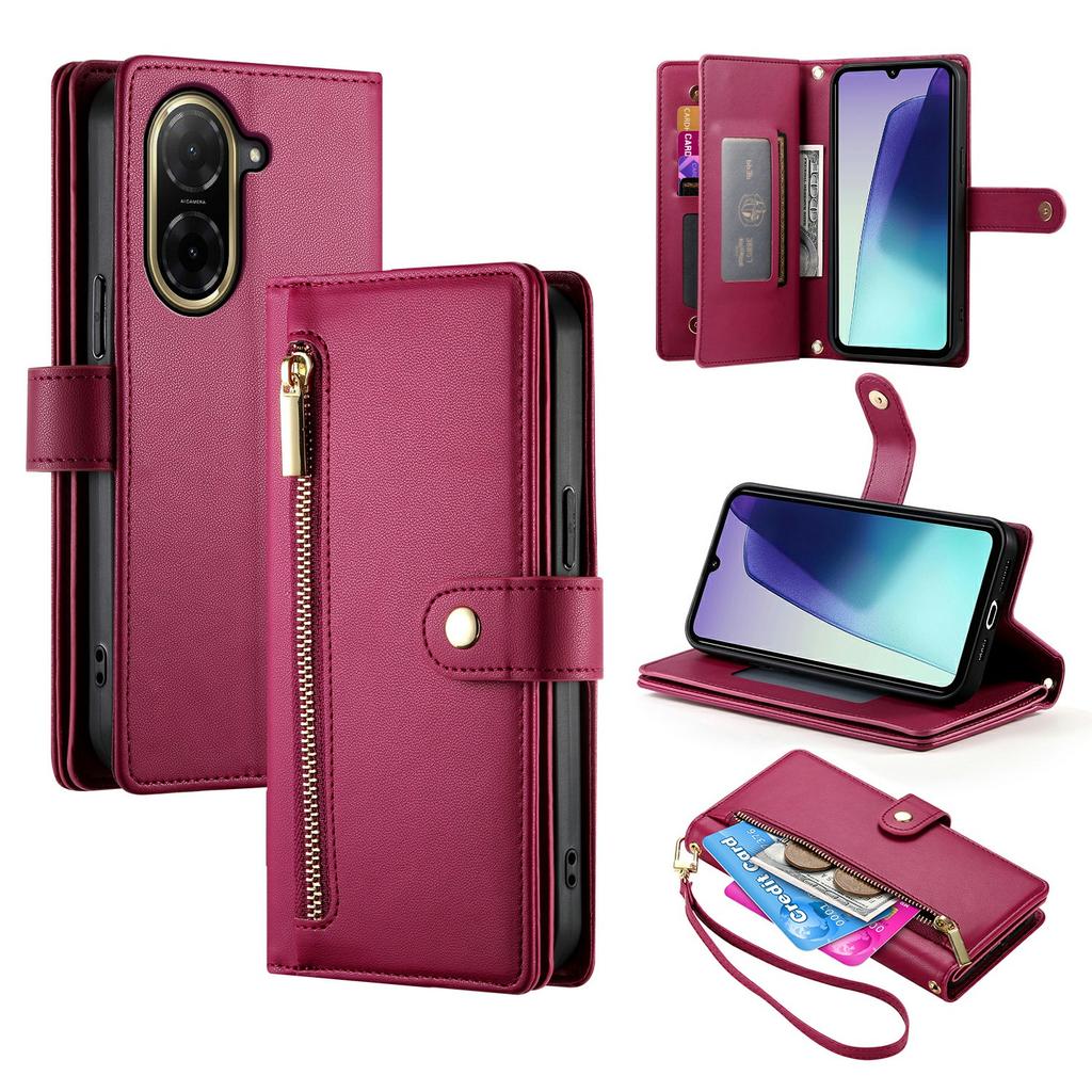 For Xiaomi Redmi A5 NFC (EU) (173.45mm) Case Zipper Pocket Wallet Leather Phone Cover with Straps