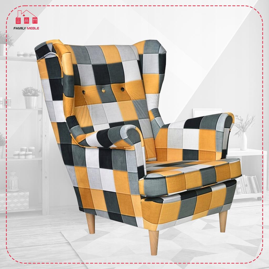 ARI PRINT Scandinavian Family Furniture Wing Chair, Checkered Panels Pattern