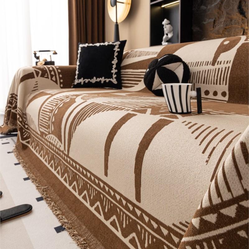 All-Season Universal Couch Camping Blanket Sofa Mat Chenille Ethnic Style Sofa Cover Full Coverage Non-Slip Couch Protector