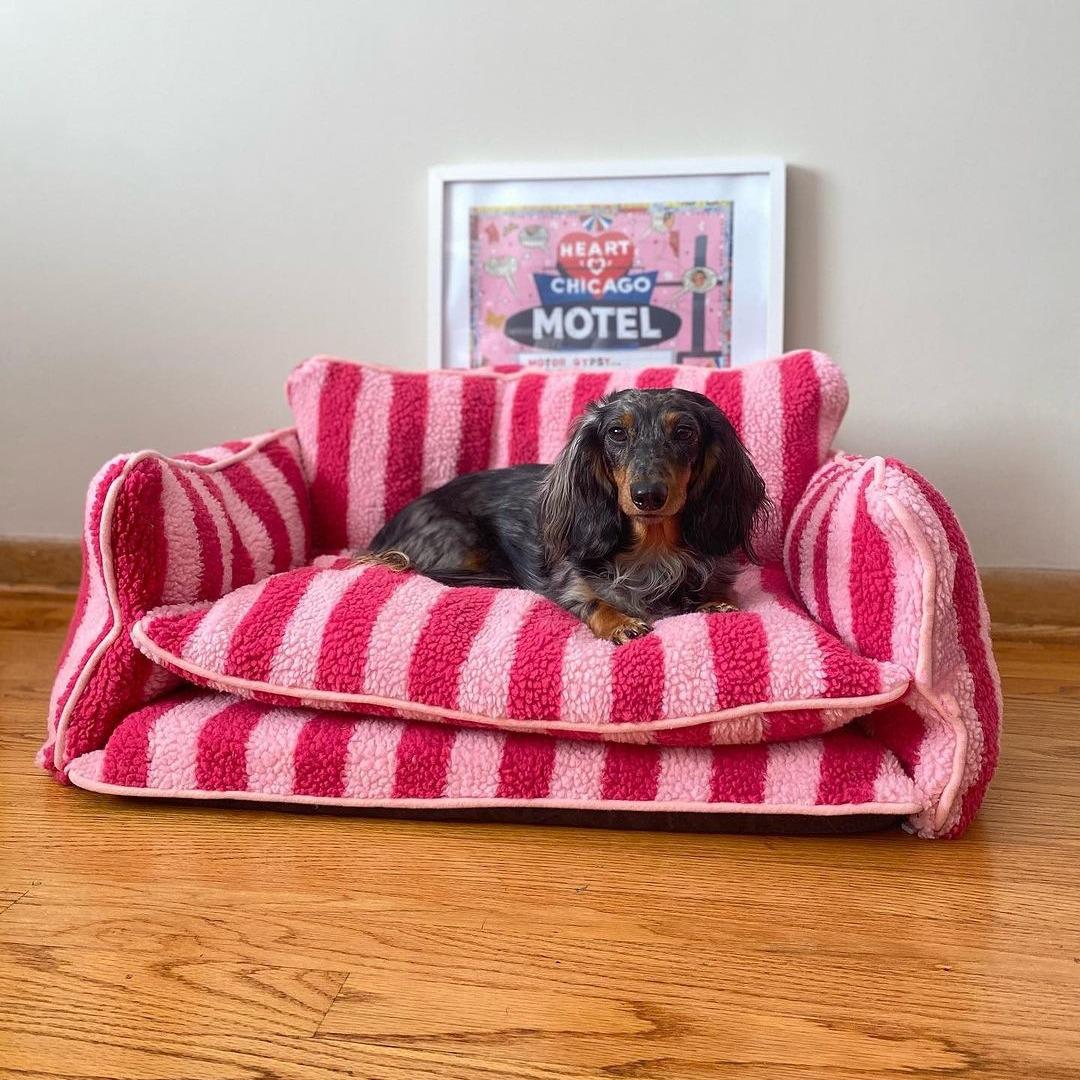 

Striped Lambswool Winter Pet Bed: Cozy, Removable & Washable M: 66 x 41 x 31 cm (up to 11 kg)
