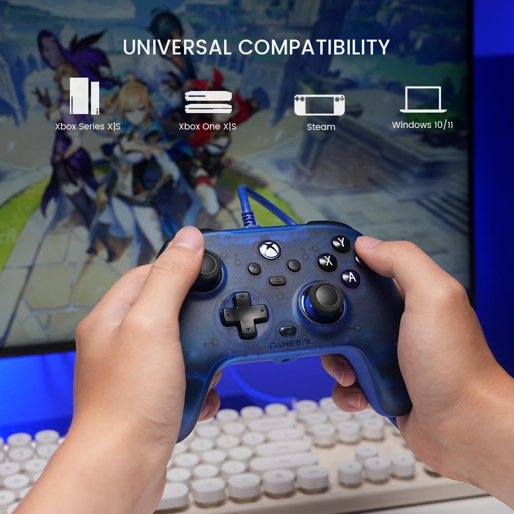 GameSir T7 Wired Game Controller for Xbox One/Xbox Series X|S/PC/Steam, with Hall Effect Sticks and Triggers, and 4 Vibration Motors (Blue)