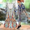Retro Printed Yoga Outfit for Women Fashion Workout Leggings Fitness Sports Casual Yoga Set Sports Suit
