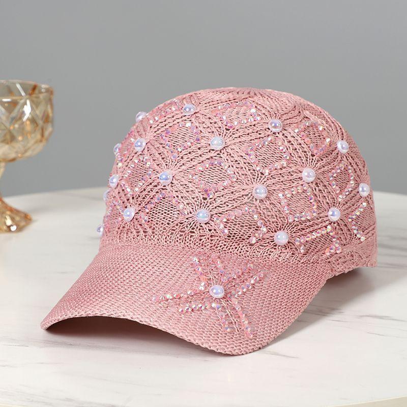 Dame vår sommer baseballcaps mote perle rhinestone rutete caps netting pustende solhatt