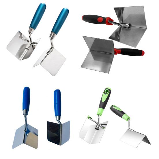 2Pcs Stainless Steel Drywall Corner Trowel with Soft Grip Handle Interior Exterior Corner Blades Ergonomic Anti-Slip Rubber Handle Masonry Corner Tool