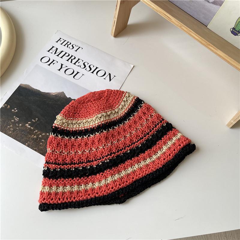 Versatile Style Hat Colored Stripes Womens Sunshade Hatscaps Fishermans