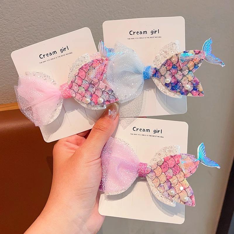 2Pcs Children's Fantasy Mermaid Tail Hairpin Baby Bangs Hair Card Girl Princess Headdress Girl Bun Hair Accessories