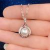 Twisted Branch Frame Round Pearl Pendant with Accent Stone Thin Chain Women Elegant Neck Jewelry