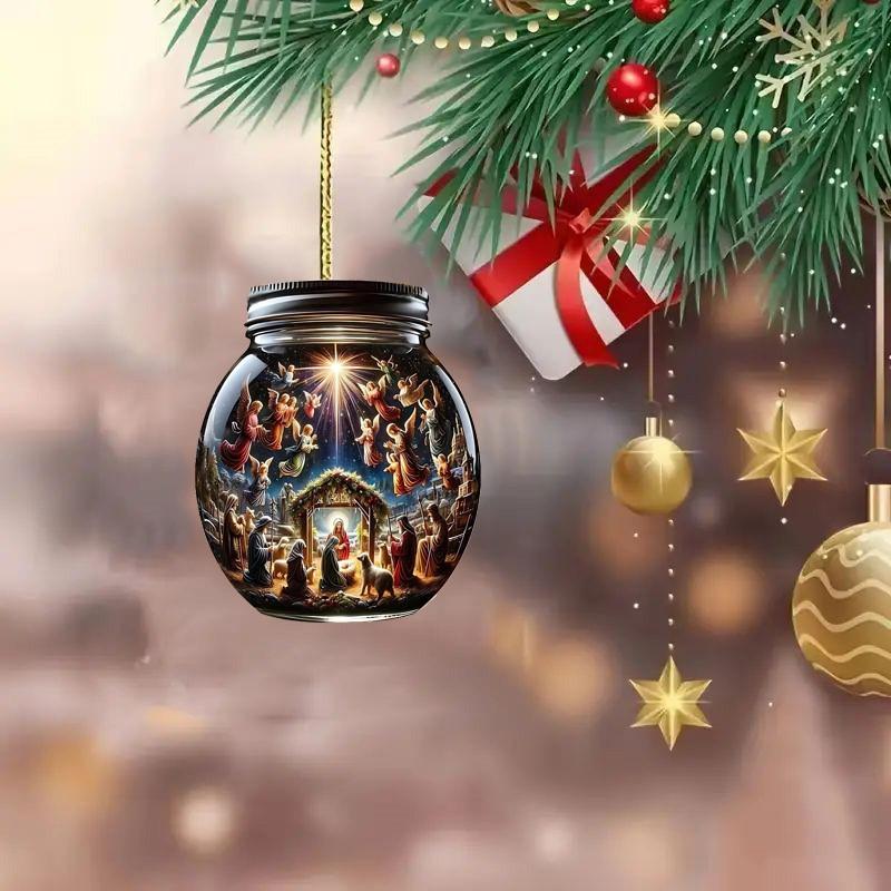 8CM Acrylic Wishing Bottle 2D Flat Pendant Car Pendant Ornament Christmas Ornament Christmas Tree Pendant