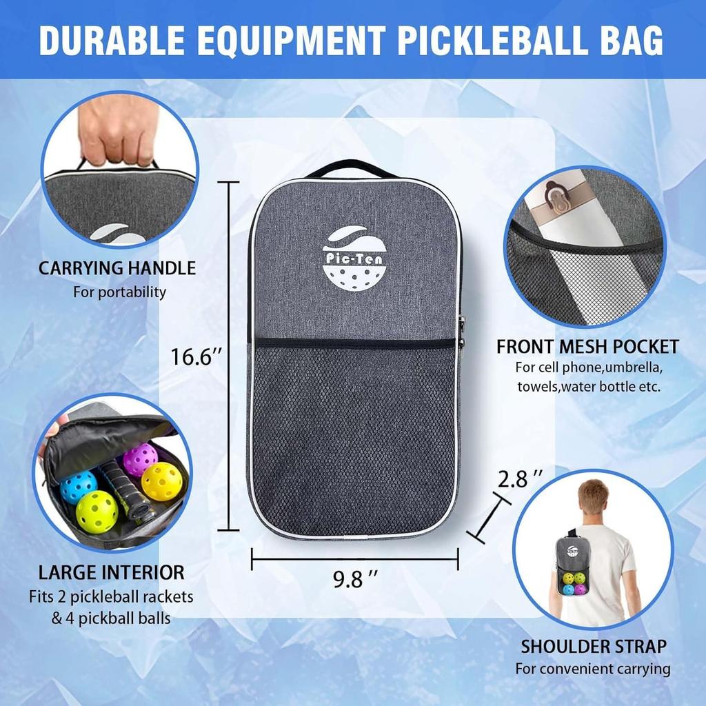 Pic-Ten Pickleball Paddle 2-Piece Set USAPA Approved Fiberglass Surface Lightweight High-Performance Polypropylene Honeycomb Core Non-Slip