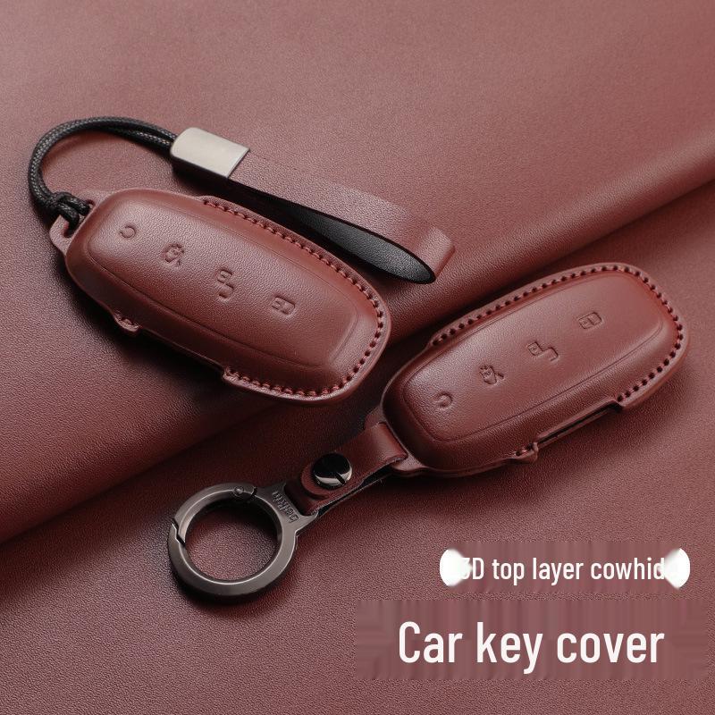 Denza D9 DM-i Key Case Cowhide Cover for 26 Models, Shell Buckle for N7 N8 Interior Modification