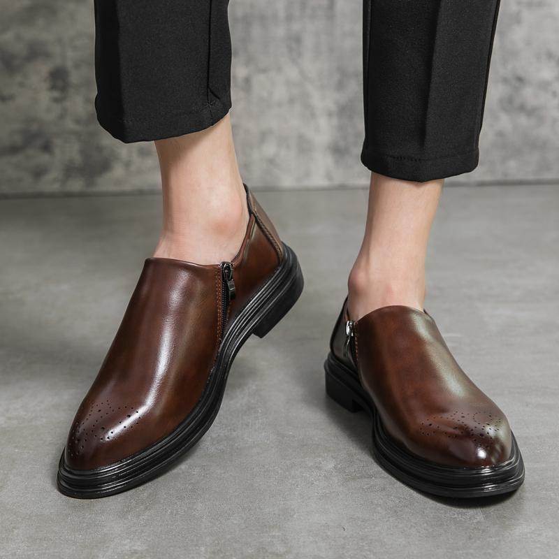 Lederschuhe Herren Brock London lässig Business formell Herrenschuhe Anzug Hochzeit Bräutigam Schuhe geschnitzt Reißverschluss Stil