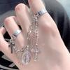 Doppelkettiger Fingerring, Verstellbarer Ring für Damen Herren, Street Style Stapeldesign Ring, Dunkler Ästhetischer Schichtring